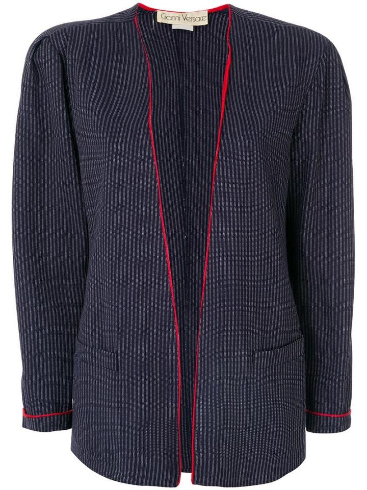 Versace Pre-owned Striped Open Front Jacket - Blue