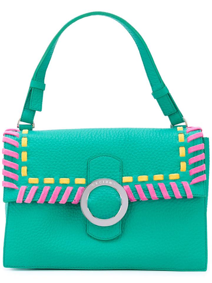 Orciani - Ethnic Tote - Women - Cotton/calf Leather - One Size, Green, Cotton/calf Leather