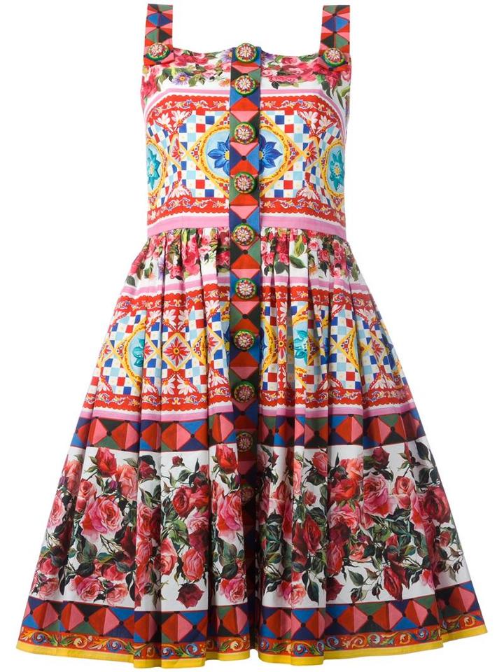 Majolica Rose (pink) Print Dress, Women's, Size: 40, Cotton, Dolce & Gabbana