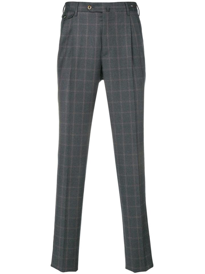 Pt01 Check Tailored Trousers - Grey