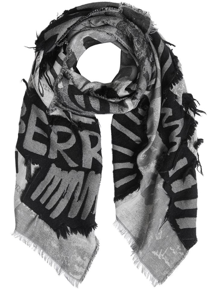 Burberry Graffiti Print Fil Coupé Cotton Wool Modal Scarf - Black