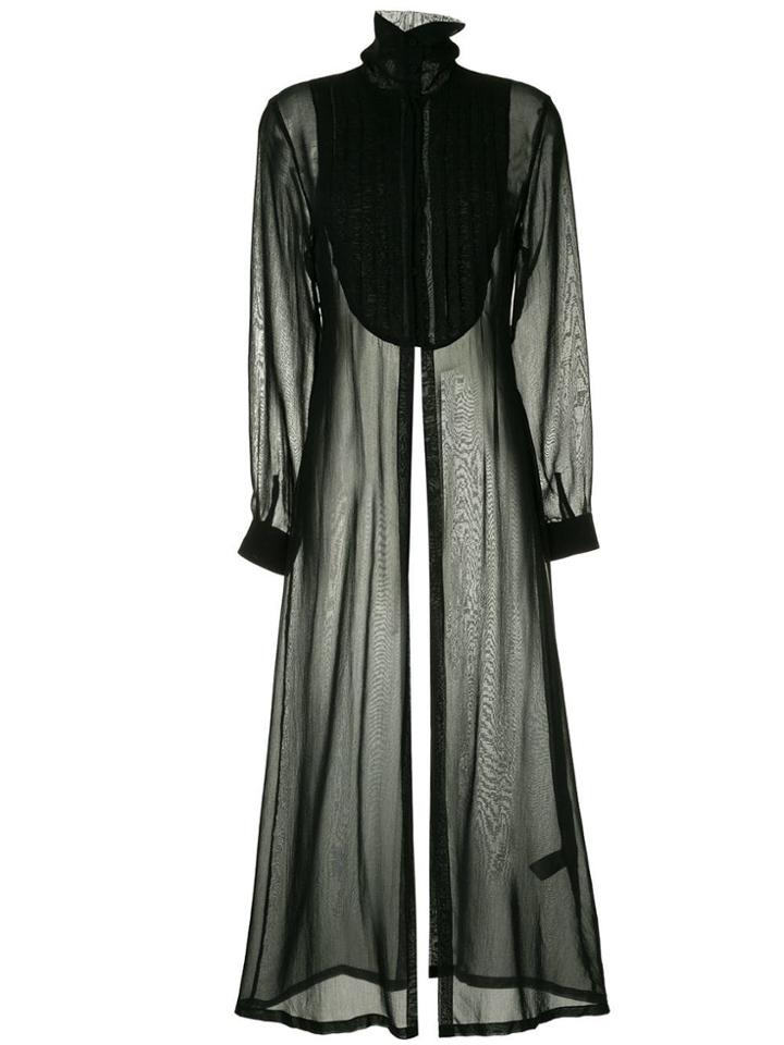 Isabel Benenato Long-sleeved Pleated Bib Dress - Black