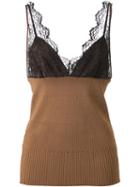 Muveil Lace Overlay Knitted Tank Top, Women's, Size: 38, Brown, Polyester/rayon/nylon/polyurethane