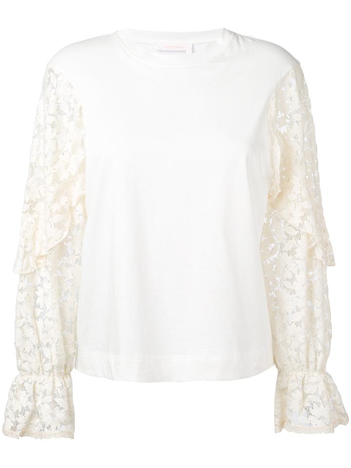 See By Chloé Lace Sleeve Sweater - White