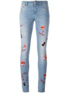 Philipp Plein Embroidered Skinny Jeans, Women's, Size: 27, Blue, Cotton/spandex/elastane