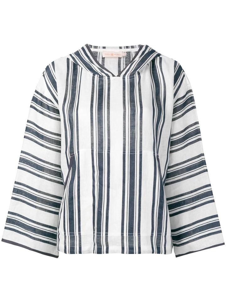 Tory Burch Awning Stripe Hooded Top - Blue