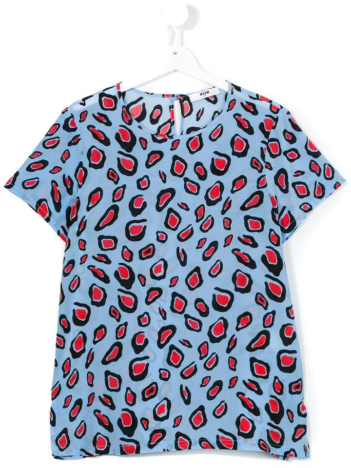 Msgm Kids Leopard Print T-shirt, Girl's, Size: 14 Yrs, Blue