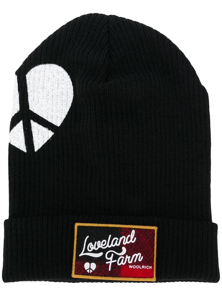 Woolrich Logo Patch Beanie - Black