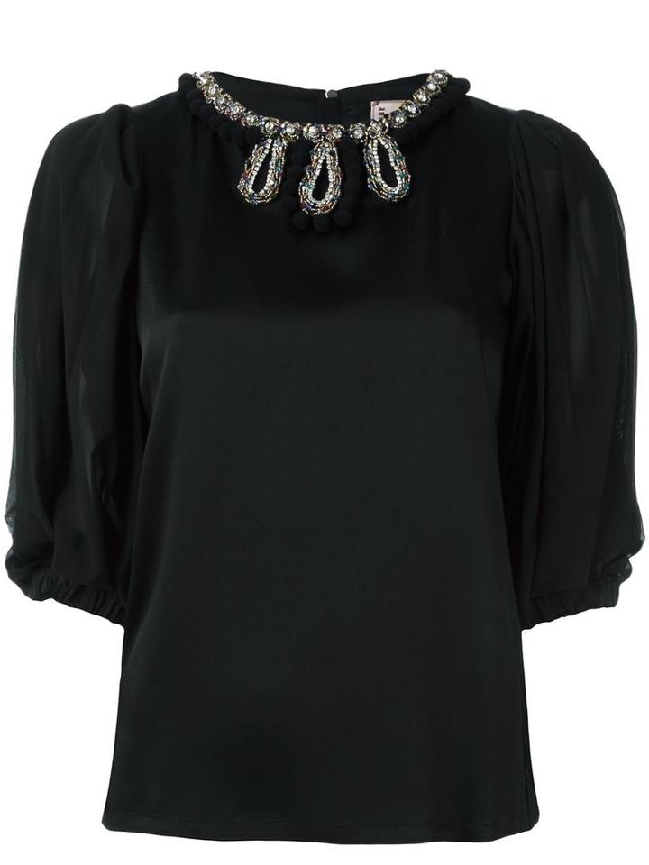 Antonio Marras Embellished Neck Blouse, Women's, Size: 42, Black, Acetate/viscose/glass