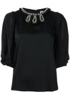 Antonio Marras Embellished Neck Blouse, Women's, Size: 42, Black, Acetate/viscose/glass