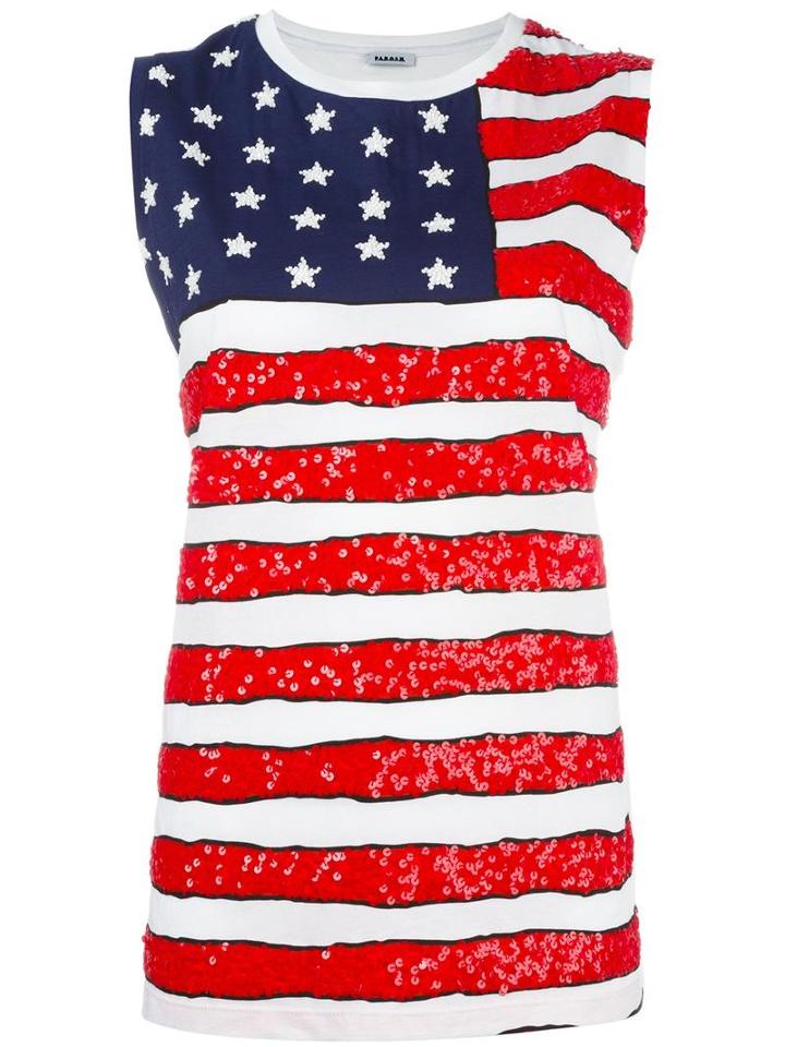 P.a.r.o.s.h. American Flag Print Tank, Women's, Size: Xs, White, Pvc/cotton