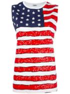P.a.r.o.s.h. American Flag Print Tank, Women's, Size: Xs, White, Pvc/cotton