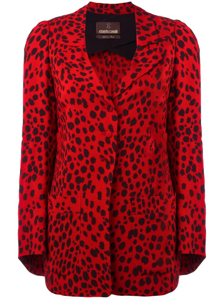 Roberto Cavalli Animal Print Blazer, Women's, Size: 44, Red, Silk/viscose