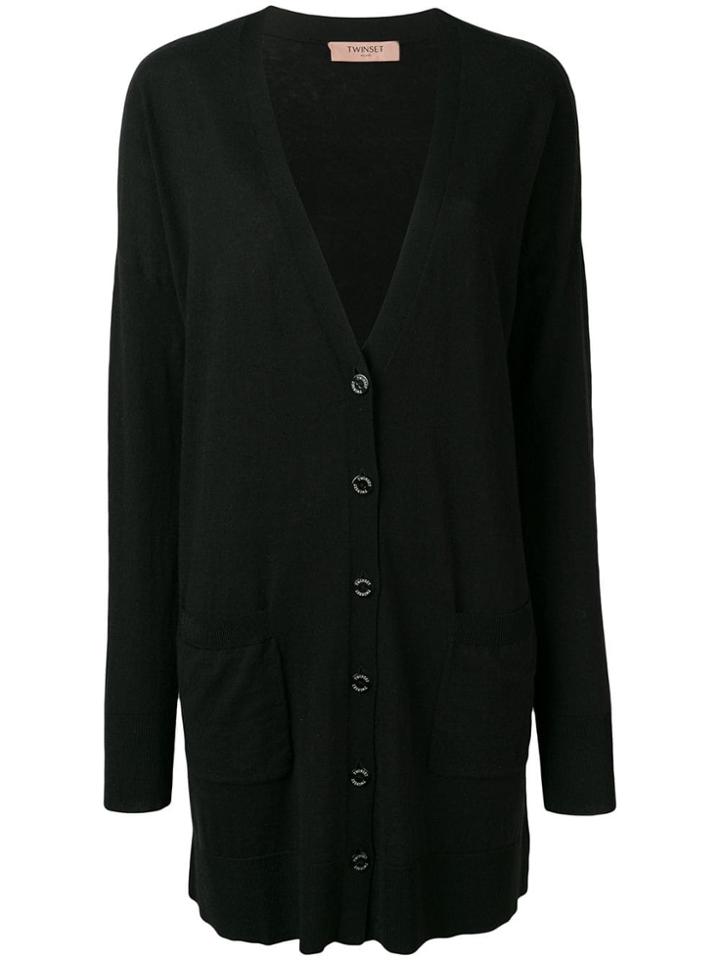 Twin-set Fine Knit Longline Cardigan - Black