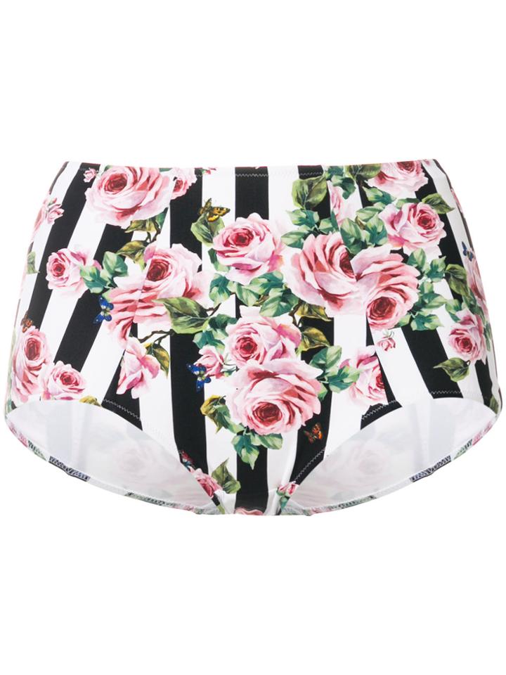 Dolce & Gabbana Printed High Waist Bikini Bottoms - Black