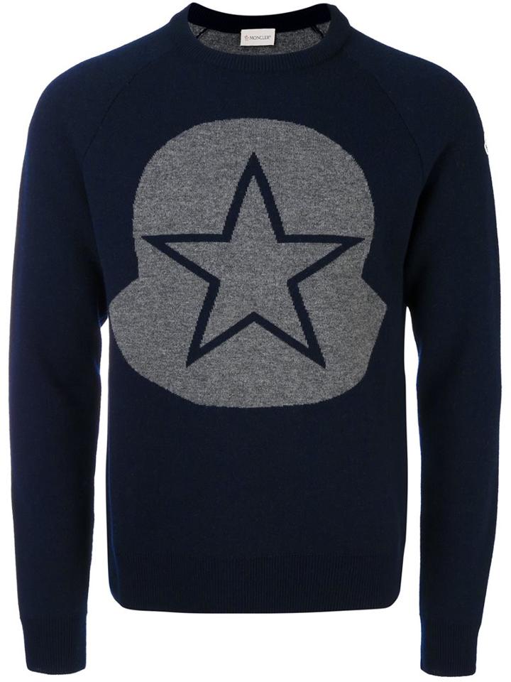 Moncler Logo Intarsia Sweater, Men's, Size: Medium, Grey, Polyamide/spandex/elastane/wool