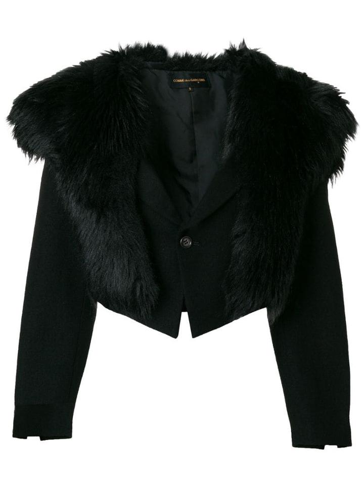 Comme Des Garçons Pre-owned Faux-fur Collar Cropped Jacket - Black