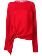 Miu Miu Ribbed Long Asymmetric Sweater - Red