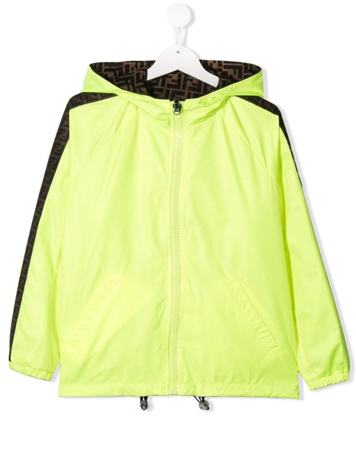 Fendi Kids Teen Logo Contrast Jacket - Green