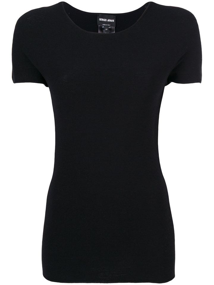 Giorgio Armani - Fitted T-shirt - Women - Polyester/viscose - 44, Black, Polyester/viscose