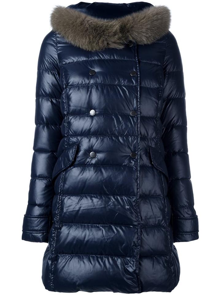 Duvetica Collar Detail Padded Coat, Women's, Size: 42, Blue, Feather Down/polyamide/racoon Fur