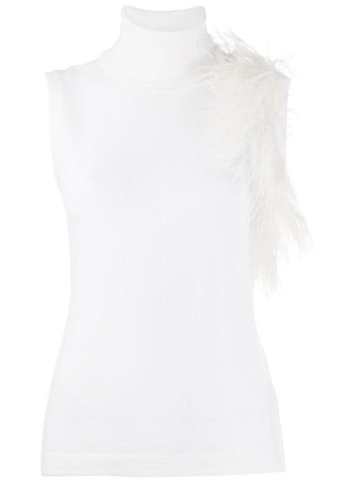 P.a.r.o.s.h. Feather Detailed Knit Top - White