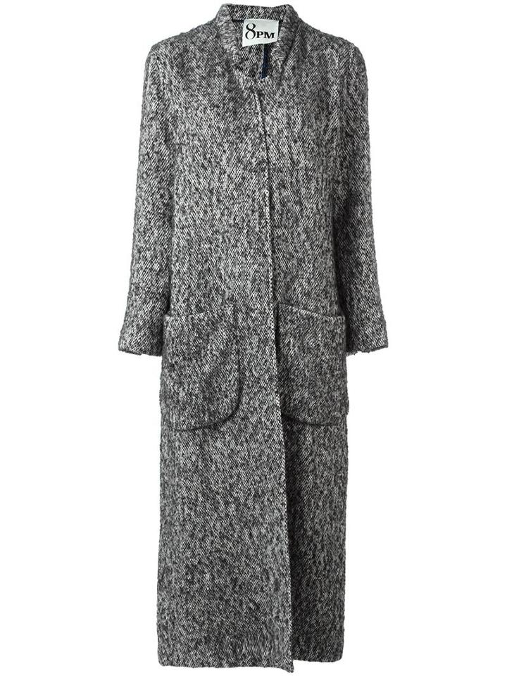 8pm Patch Pockets V-neck Coat, Women's, Size: Small, Grey, Cotton/virgin Wool/alpaca/polyester