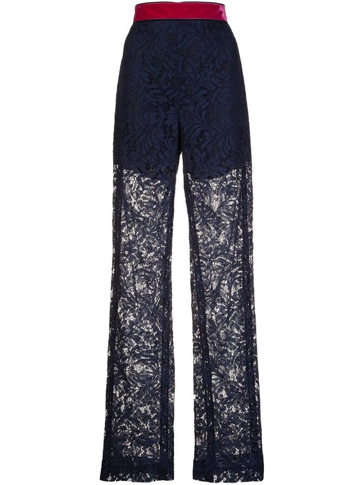 Msgm Sheer Lace Straight Trousers, Women's, Size: 44, Blue, Polyester/cotton/polyamide
