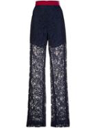 Msgm Sheer Lace Straight Trousers, Women's, Size: 44, Blue, Polyester/cotton/polyamide