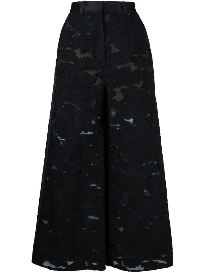 Self-portrait Embroidered Wide Leg Trousers, Women's, Size: 6, Black, Acrylic/nylon/polyester