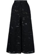 Self-portrait Embroidered Wide Leg Trousers, Women's, Size: 6, Black, Acrylic/nylon/polyester