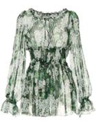 Dolce & Gabbana White Geranium Printed Peasant Blouse - Green