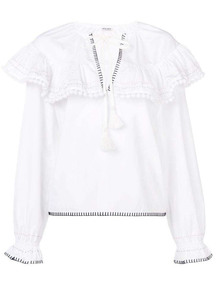 Miu Miu Pompom Detailed Shirt - White