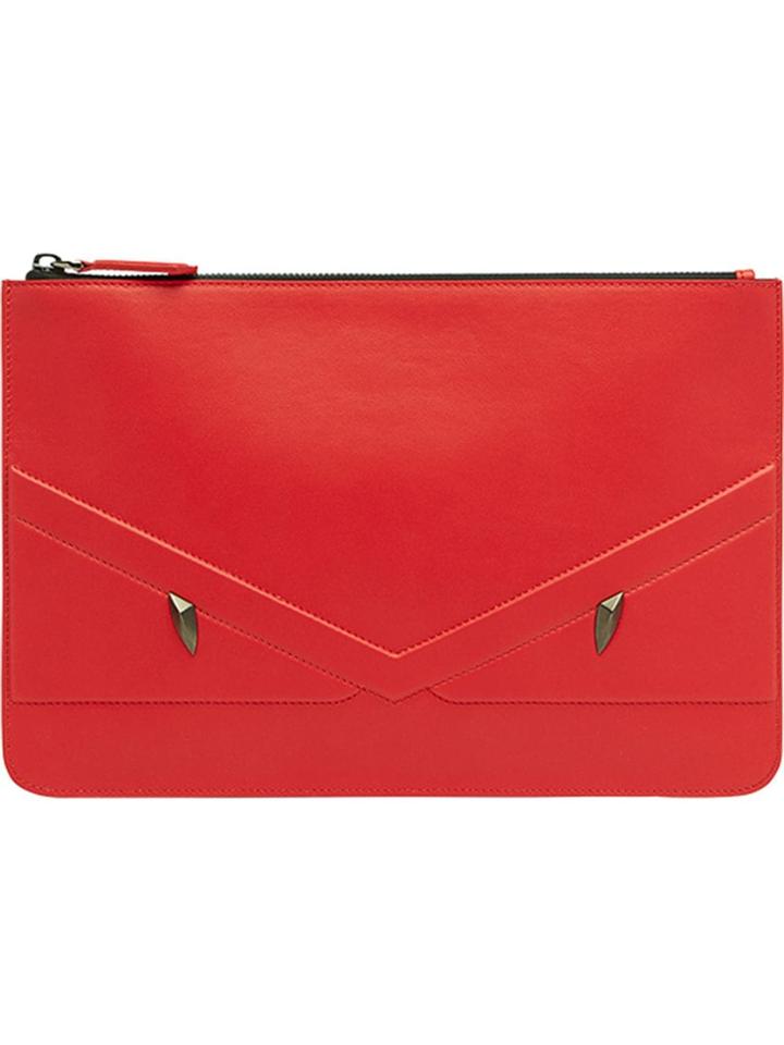 Fendi Zipped Appliqué Clutch Bag - Red