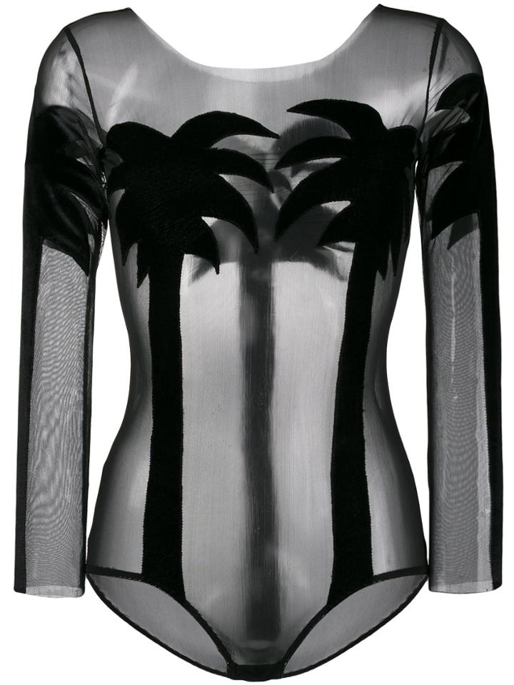 Alexia Hentsch Black Silk Blend Palm Tree Bodysuit