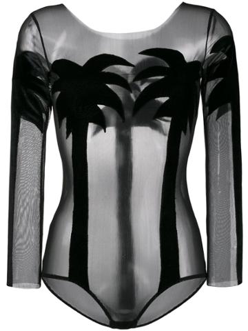 Alexia Hentsch Black Silk Blend Palm Tree Bodysuit