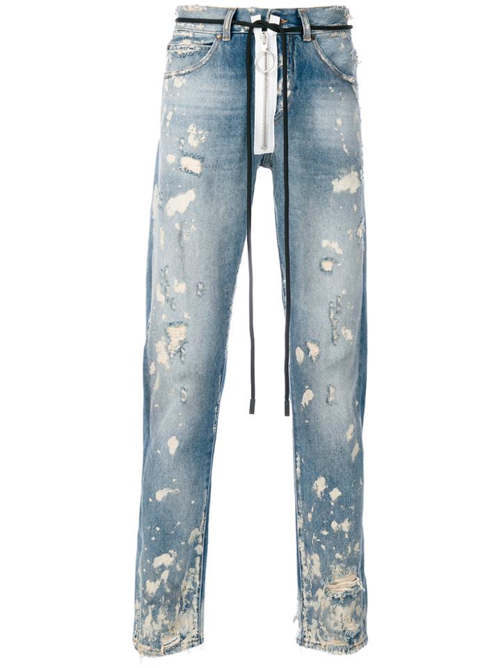 Off-white Distressed Slim-fit Jeans - Blue