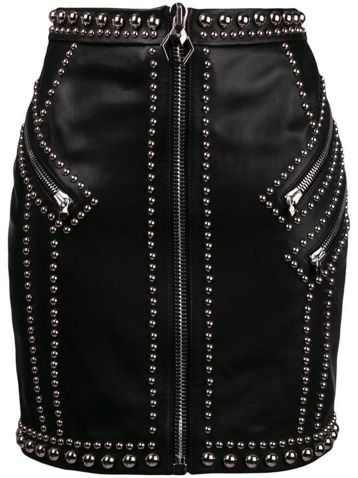Philipp Plein Silver Studded Fitted Skirt - Black