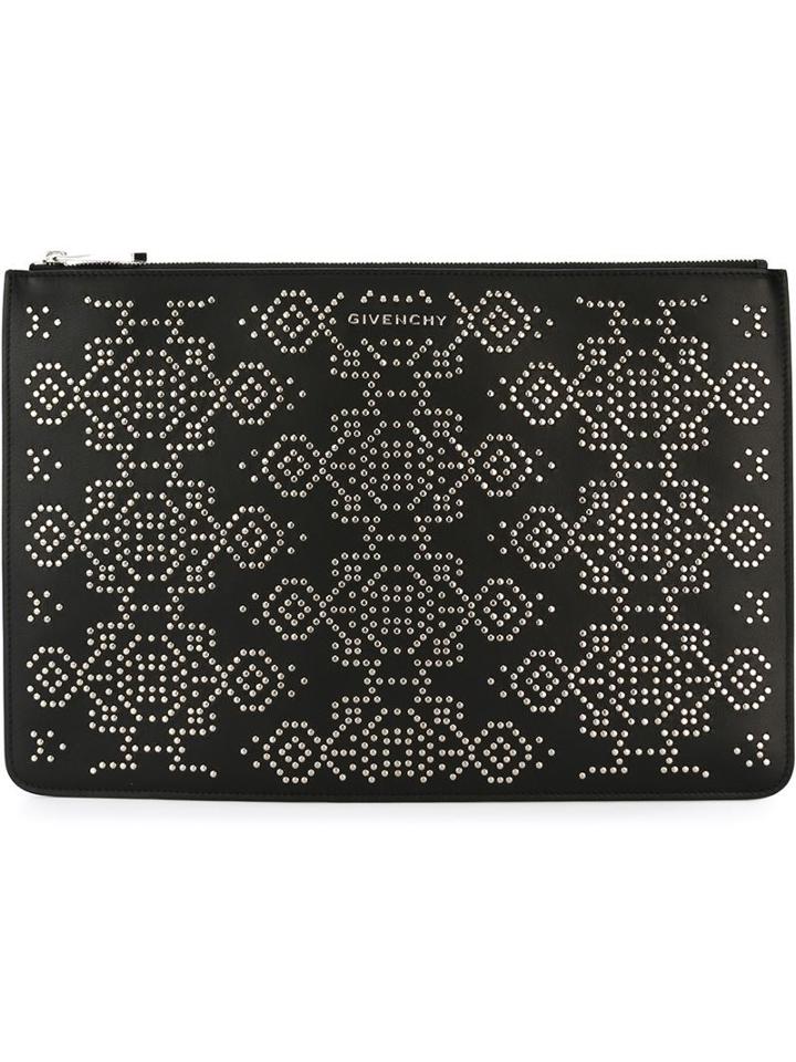 Givenchy Studded Clutch, Women's, Black, Calf Leather