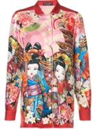 Dolce & Gabbana Geisha Print Open Collar Shirt - Multicolour