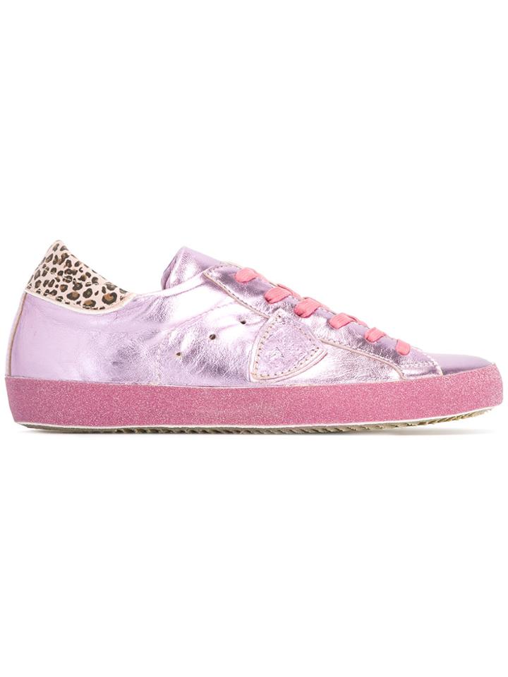 Philippe Model Leopard Print Lace-up Sneakers - Pink & Purple