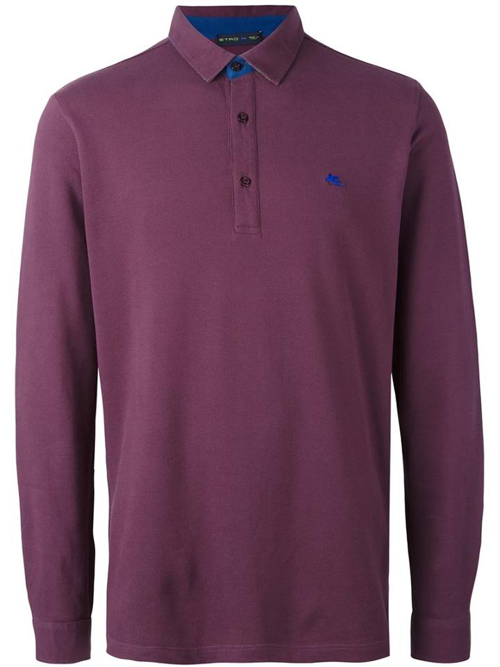 Etro Long Sleeve Polo Shirt, Men's, Size: Medium, Pink/purple, Cotton