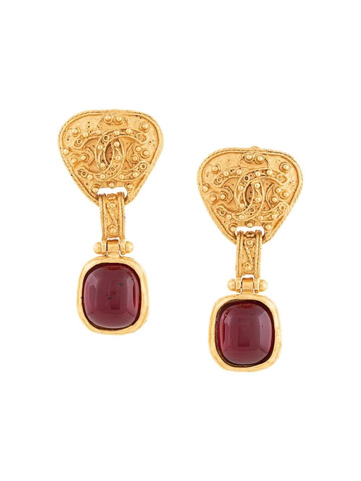 Chanel Vintage Swinging Cc Earrings - Gold