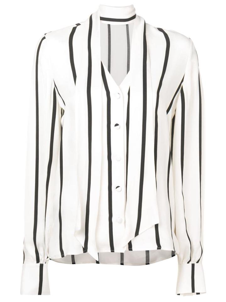 Roqa Striped Tie Neck Shirt - White