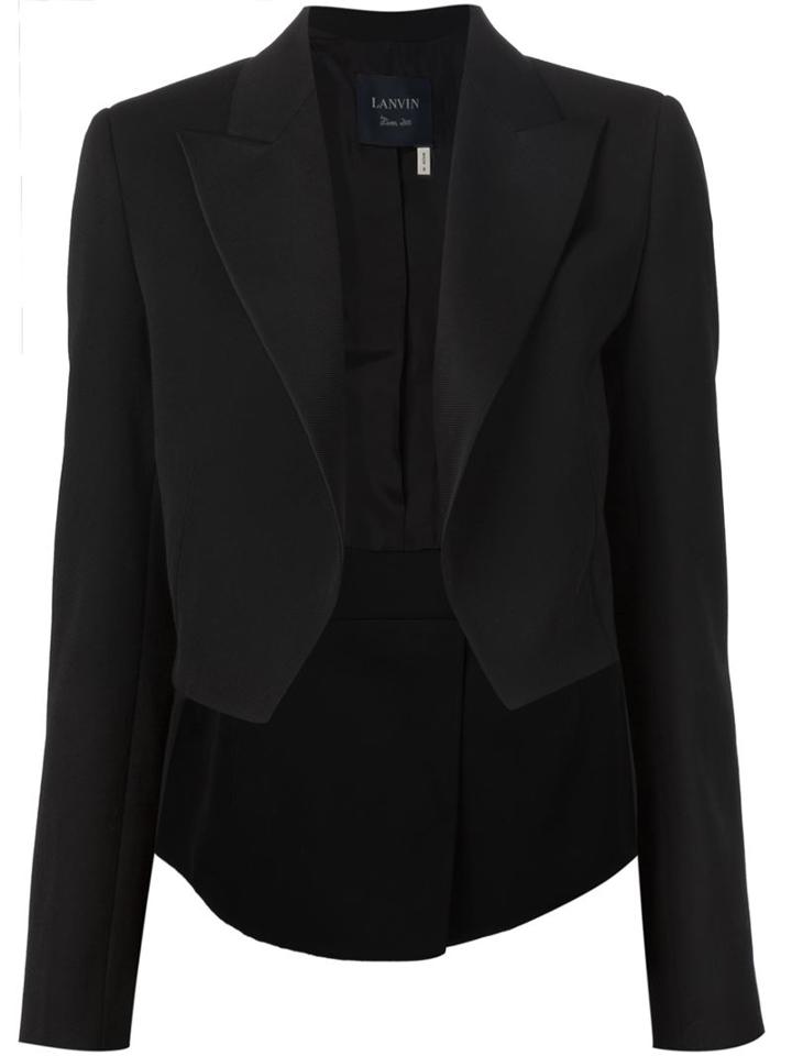 Lanvin Cropped Blazer, Women's, Size: 38, Black, Silk/polyester/wool