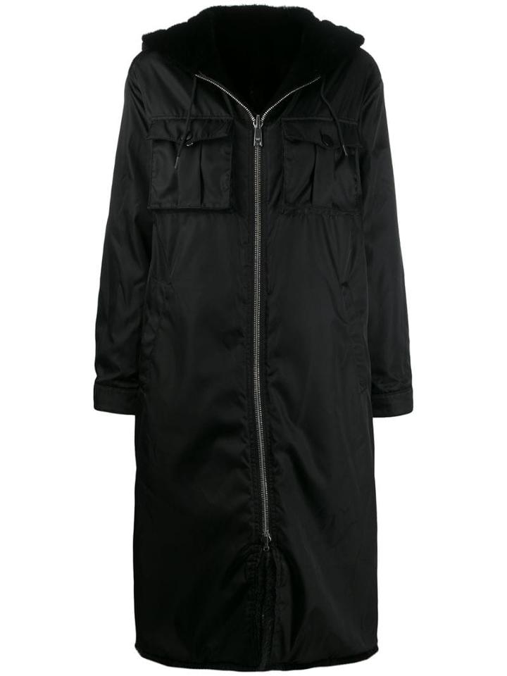 Prada Fur Lined Parka Coat - Black