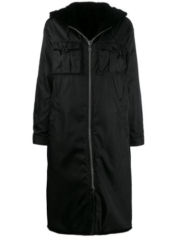 Prada Fur Lined Parka Coat - Black