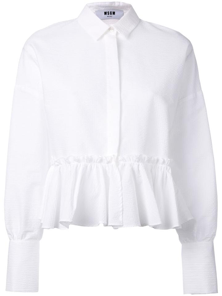 Msgm Peplum Hem Blouse, Women's, Size: 46, White, Cotton/polyester