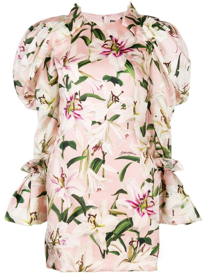 Dolce & Gabbana Floral Print Pouf Sleeve Dress - Pink