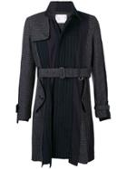 Sacai Belted Patchwork Trench Coat - Blue